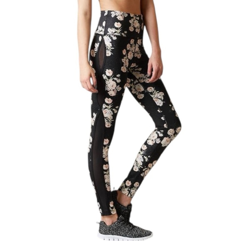 Free People Liza Floral High Rise Active Tights size XS in Black Combo